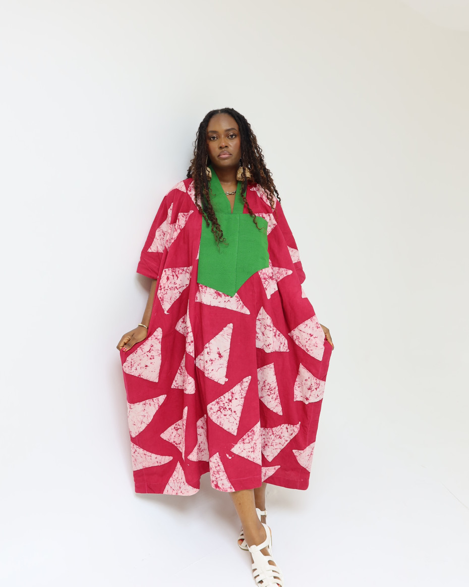 Pink And White Triangle 3/4 Maxi