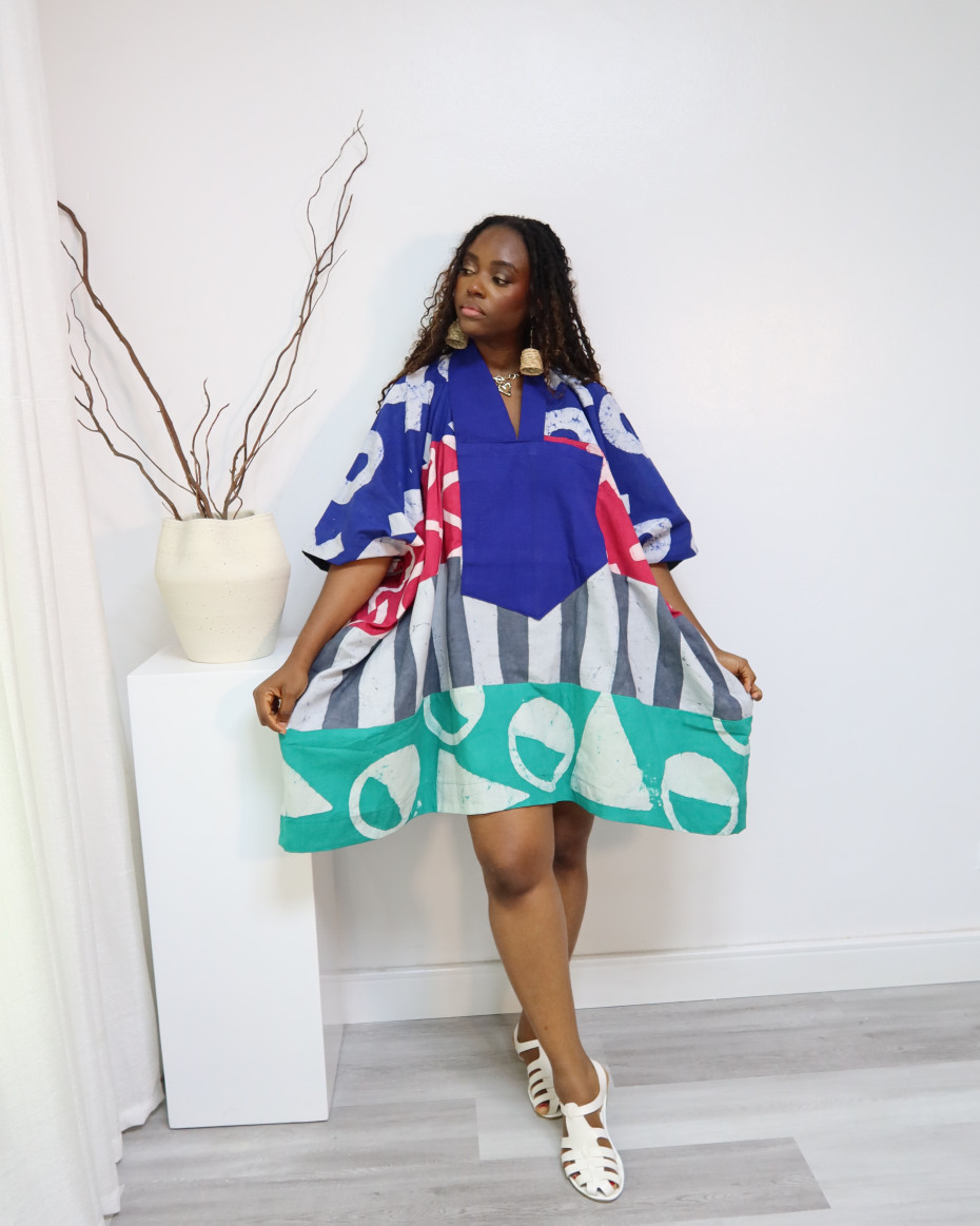 Multicolored Agbada Short Dress