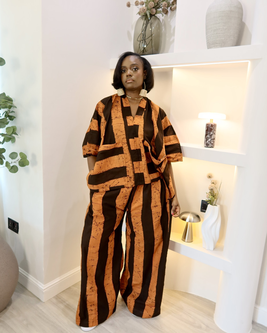 Brown/tangerine Agbada Pant Set