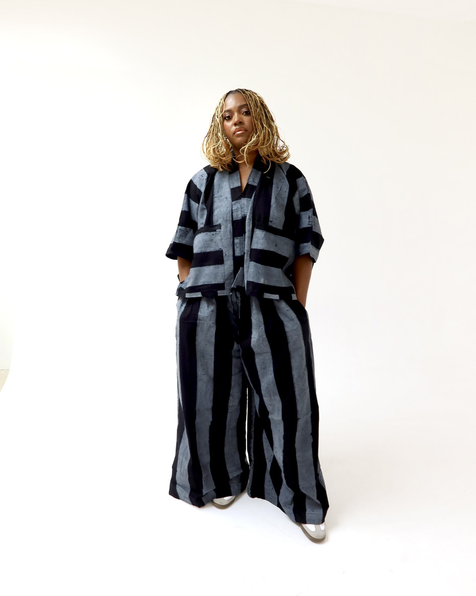 Grey/black Stripe Agbada Pant Set