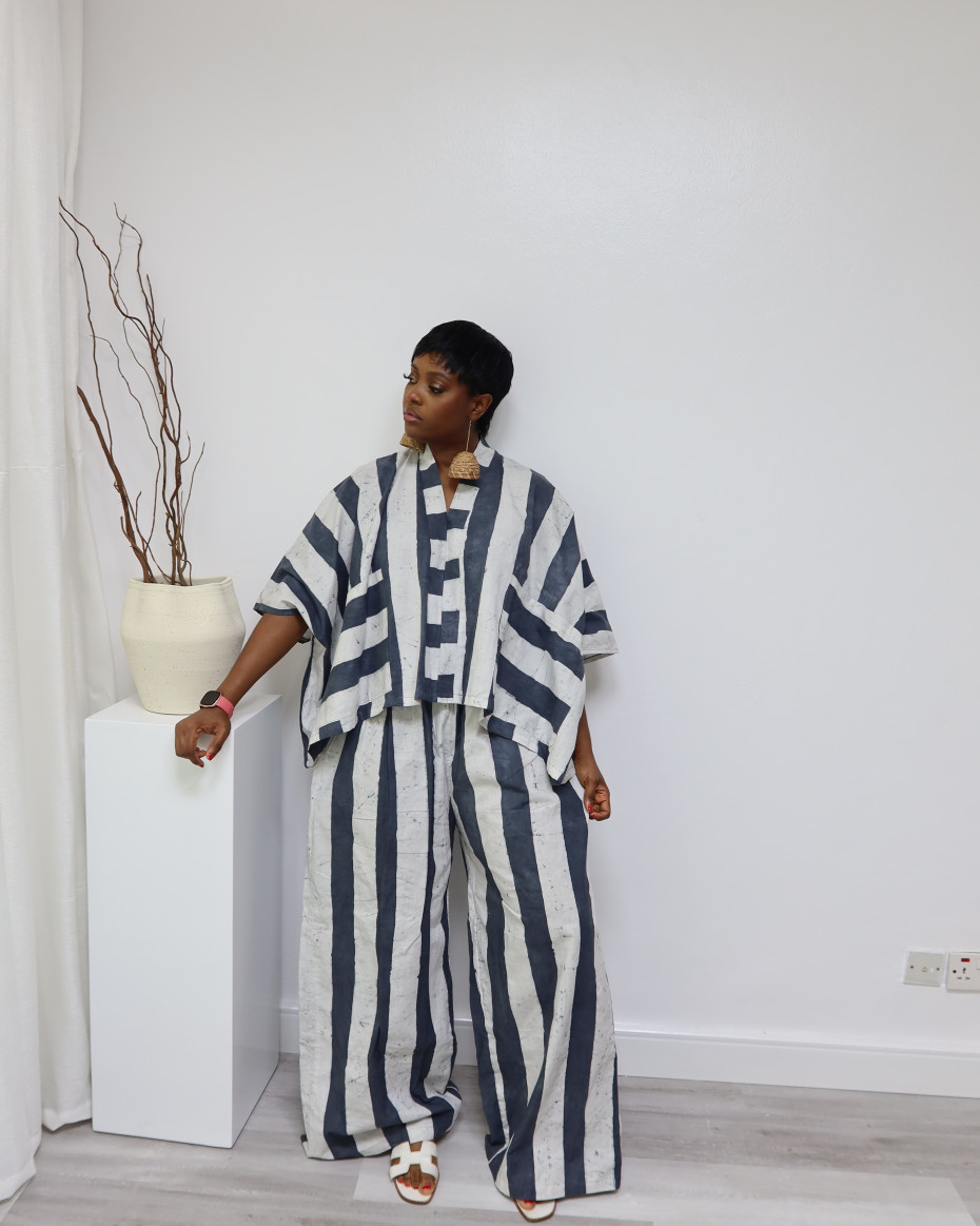 White And Ash Agbada Pant Set