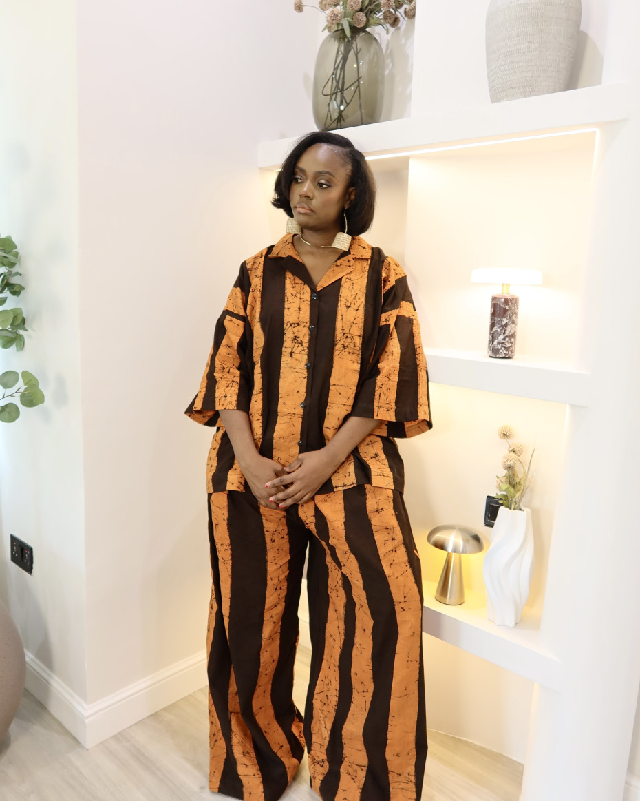Brown/tangerine Oversized Shirt Set