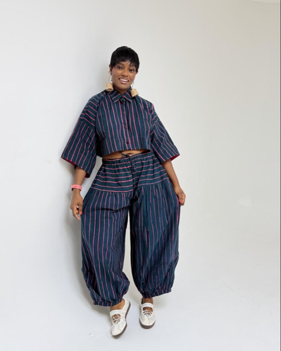 Green/pink Thin Stripe Barrel Pant Set