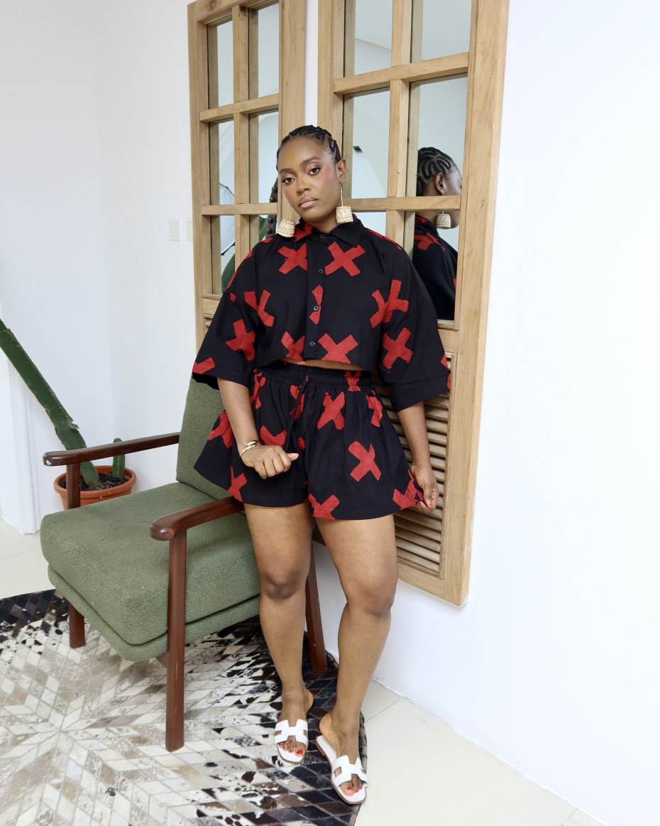 Red X Croptop Short Set