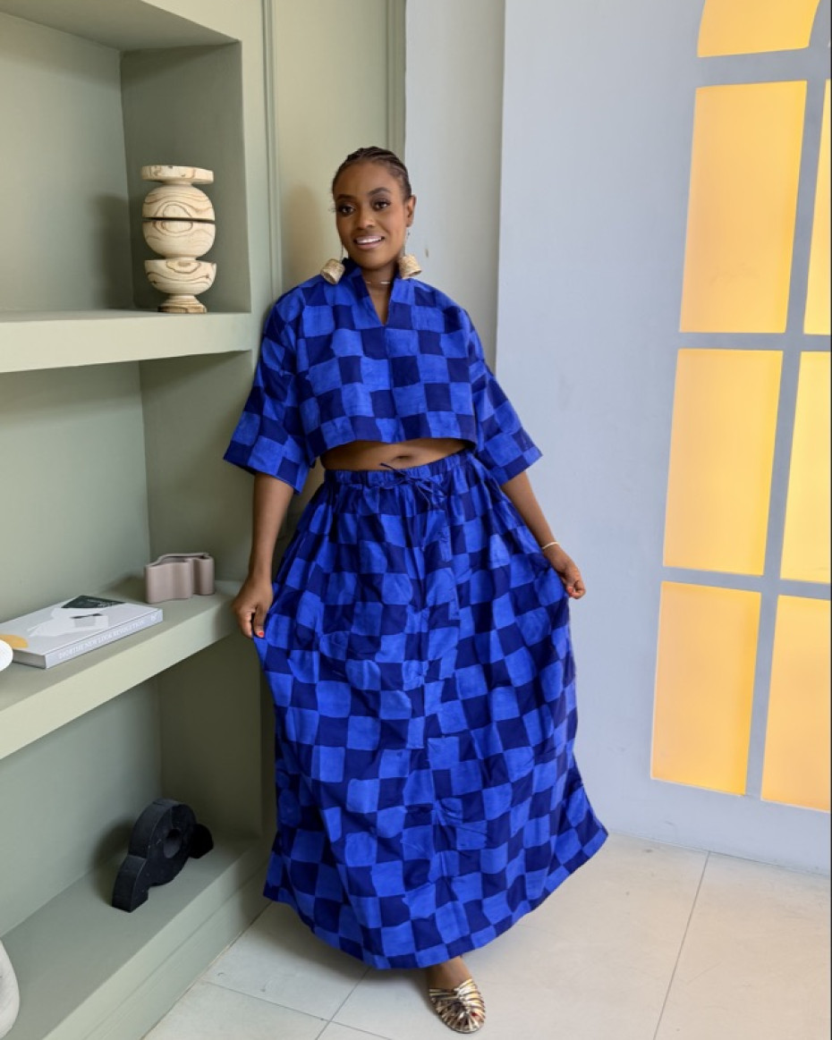 Blue Draft Skirt Set