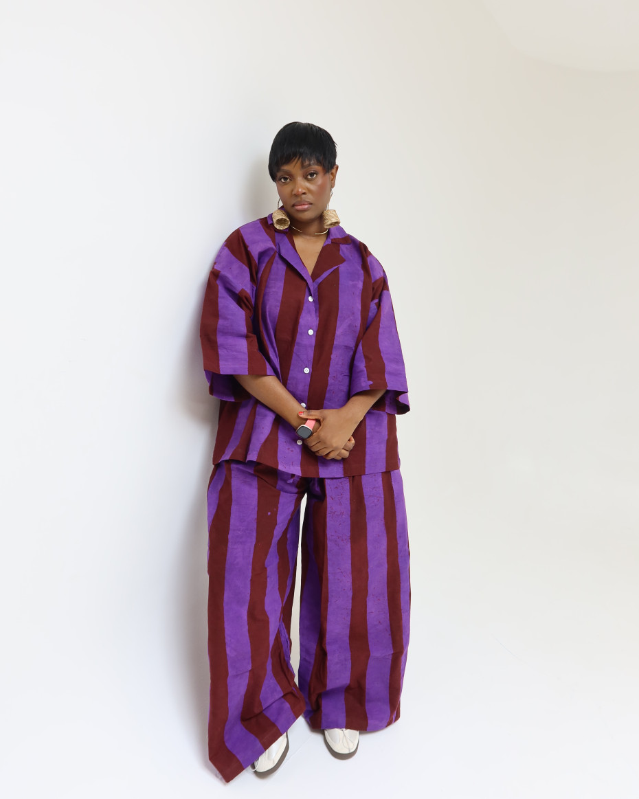 Purple And Brown Stripe Pant Set