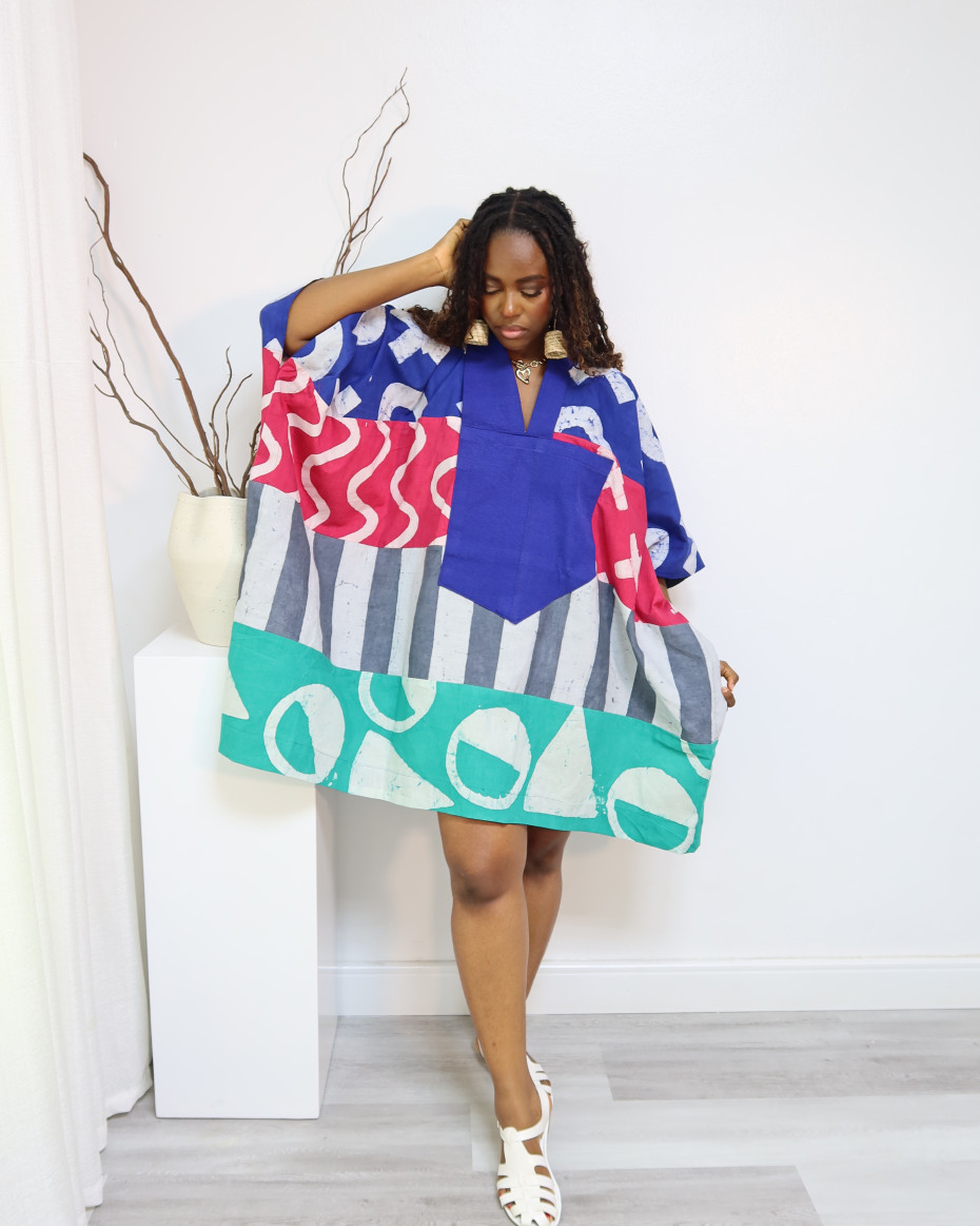 Multicolored Agbada Short Dress
