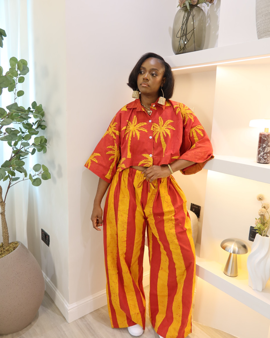 Mix And Match Pant Set(stripe/palm Tree)