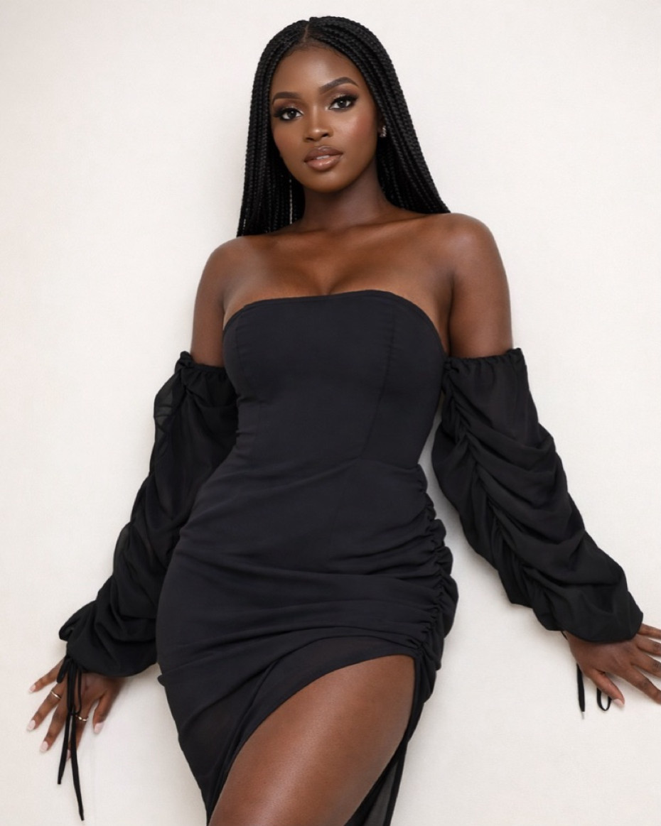 Pretty Little Thing Black Bardot Dress | Little Miss Ng.