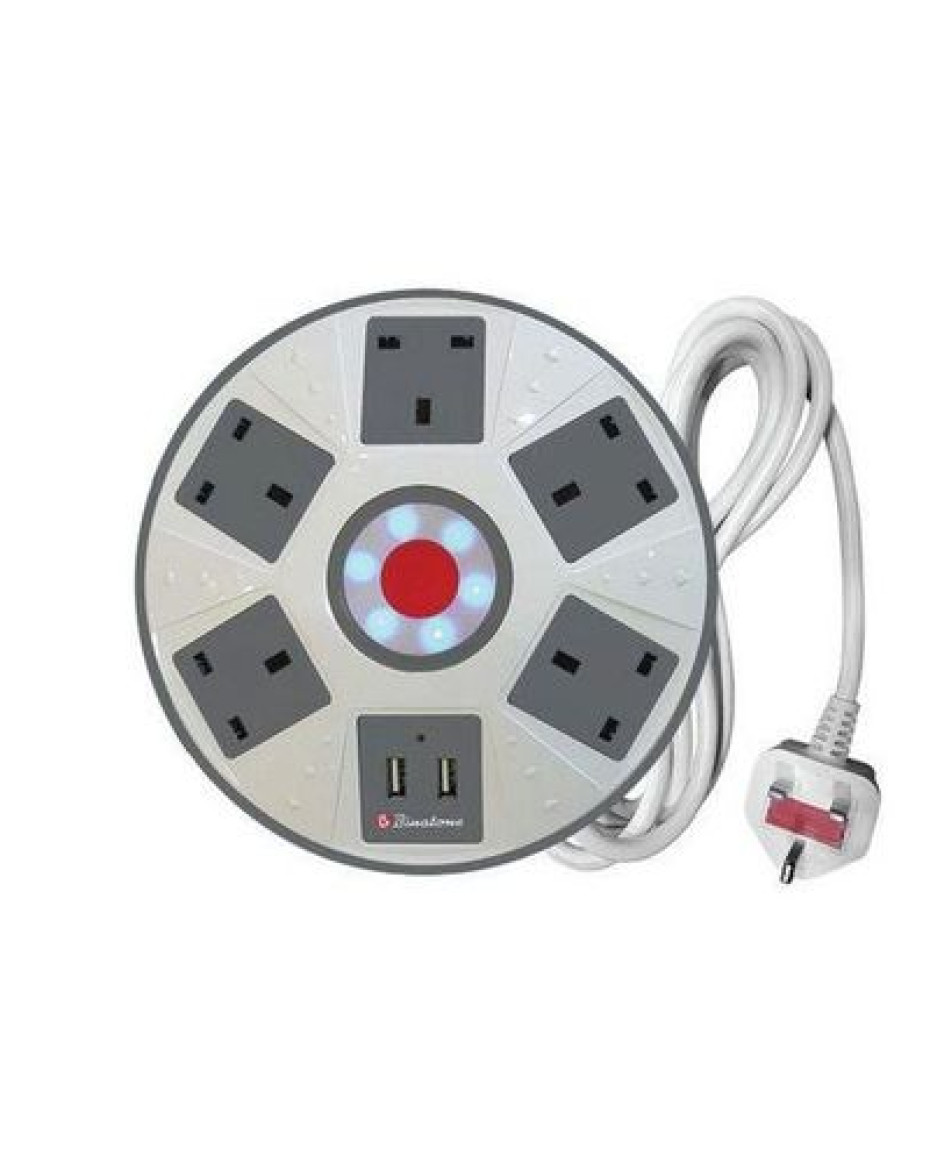 Binatone Power Extension With Built-in Surge Protection And 2 USB Sockets (PEC-501D) + 2 Years Warranty