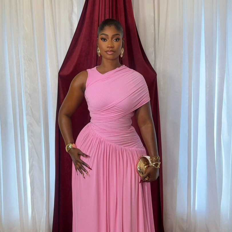 Nora Off Shoulder Asymmetrical Maxi Dress - Peach | Ella Couture. Timeless  Fashion for Every Moment.