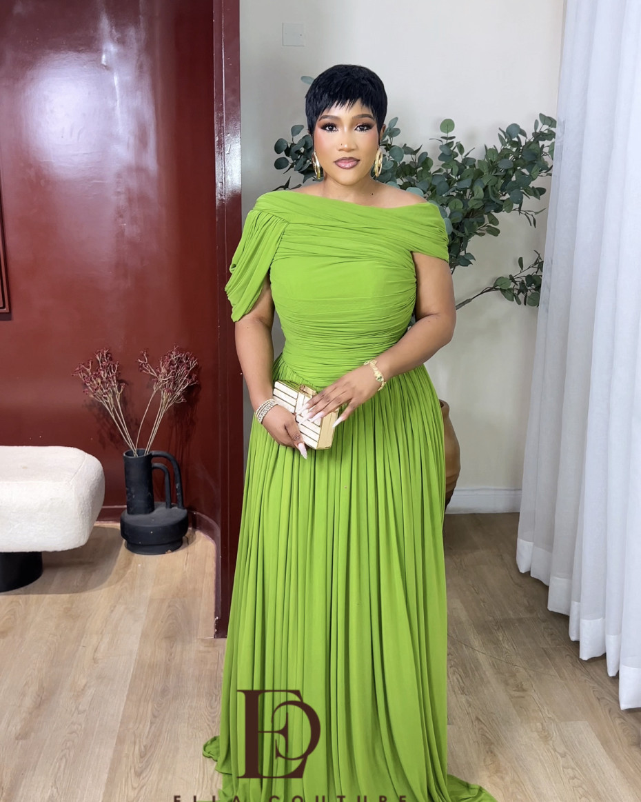Maren Off Shoulder Pleated Dress - Green