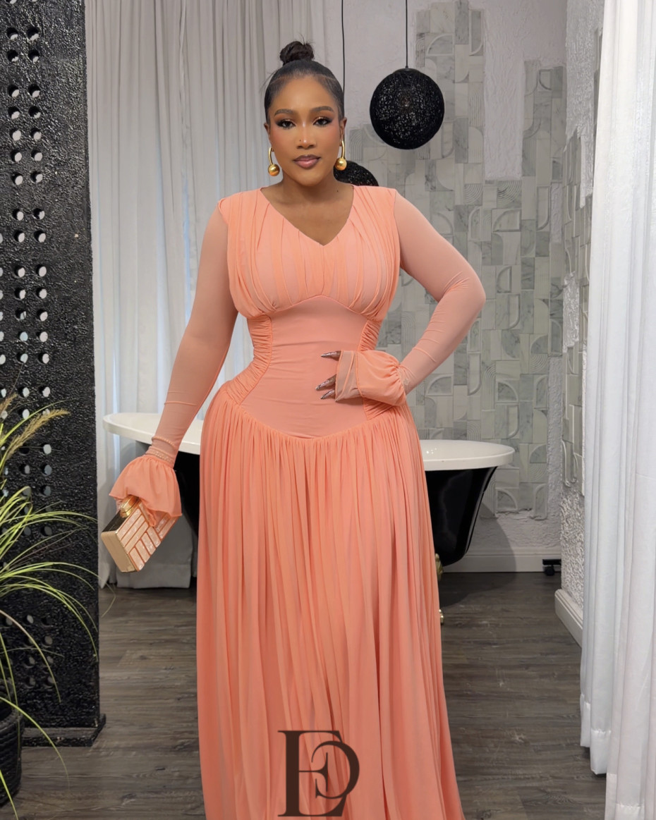Azalea Ruched Maxi Dress - Peach